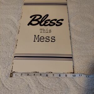 Bless This Mess Metal Sign - Cream and Black